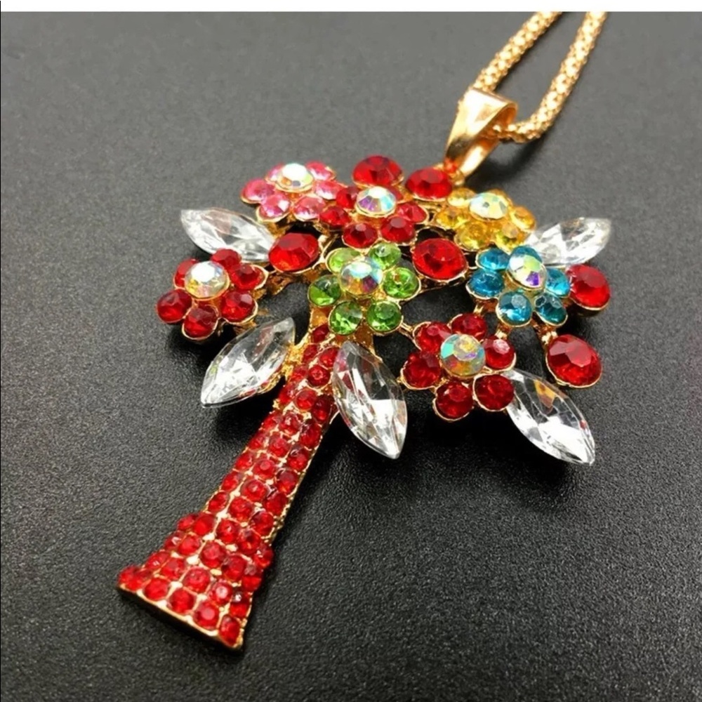 Red Flower Bouquet Tree Necklace